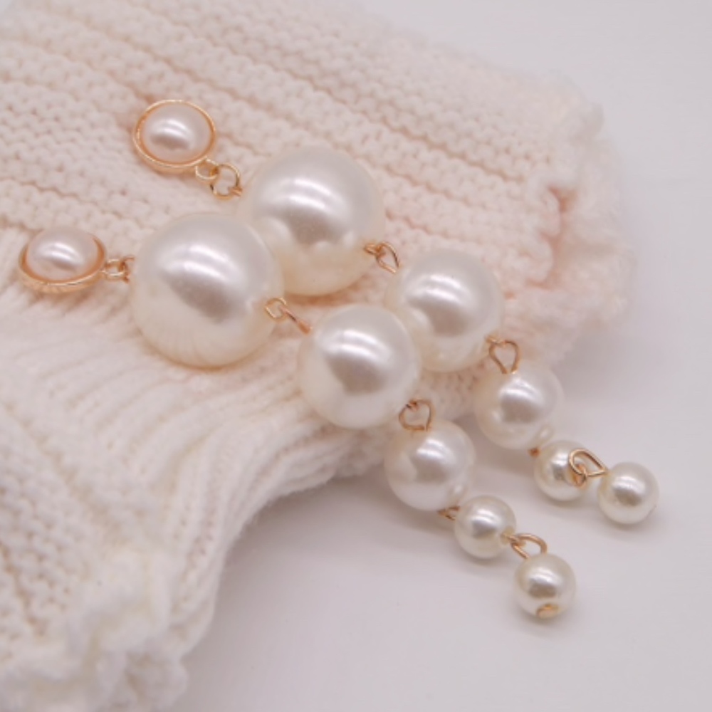 Pearl Cascade Drop Dangle Earrings - Picture 4 of 8